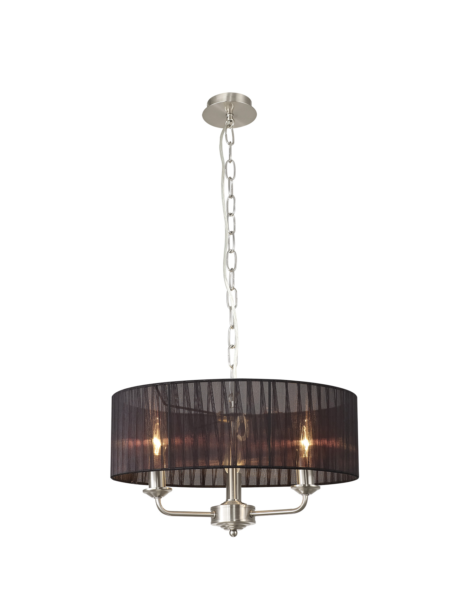 DK0875  Banyan 3 Light Multi Arm Pendant With 45cm x 15cm Organza Shade Satin Nickel/Black